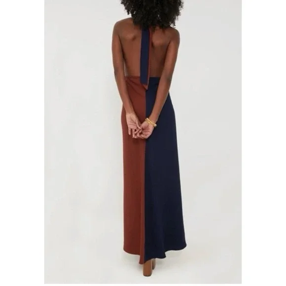 Tuckernuck D'Amore Halter Maxi Dress XS Twisted Neck Colorblock Minimal Chic - Picture 11 of 11